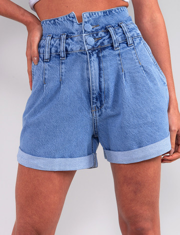 Shorts Jeans Atacado Feminino Revanche Creissant Azul Detalhe Frente