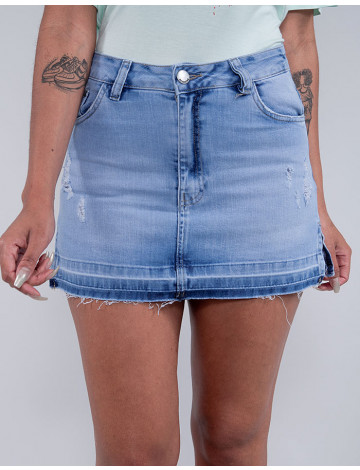 Saia Shorts Jeans Atacado Feminino Revanche Gabiele Azul Detalhe