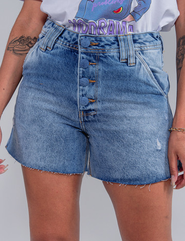 Shorts Jeans Atacado Feminino Revanche Jacquenette Azul Detalhe