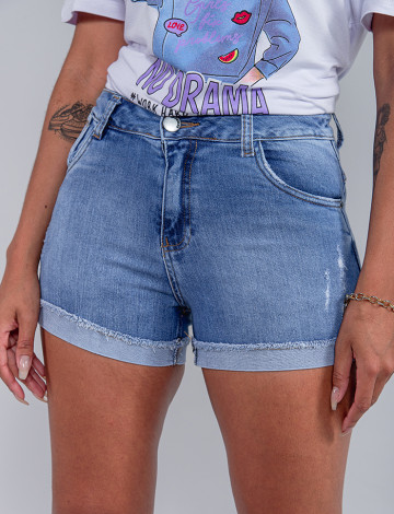  Shorts Jeans Atacado Feminino Revanche Jazzmine Azul Detalhe