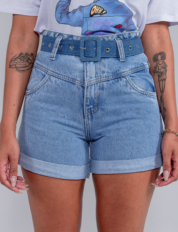  Shorts Jeans Atacado Feminino Revanche Romain Azul Detalhe