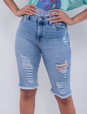 Bermuda Jeans Atacado Feminino Revanche Teresa Azul Detalhe