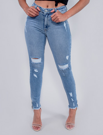 Calça Jeans Atacado Cropped Feminina Revanche Amora Azul Frente