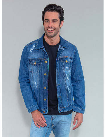 Jaqueta Jeans Atacado Masculina Revanche Andree Azul Frente