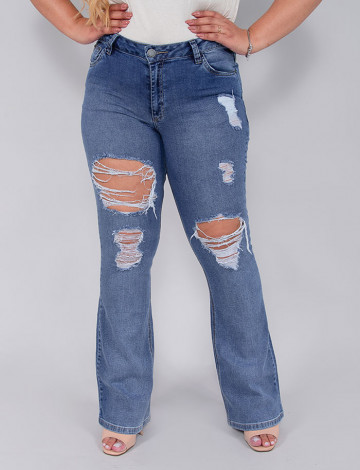  Calça Jeans Atacado Flare Plus Size Feminina Revanche Colette Azul Frente