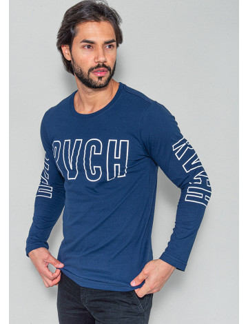 Camiseta Atacado Manga Longa Masculina Revanche Geoffroy Azul Marinho Frente