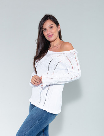 Blusa Tricot Atacado Feminina Revanche Jeanitta Off White Frente