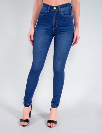 Calça Jeans Atacado Cigarrete com Cinta Feminina Revanche Fit Belt Marianne Azul Frente