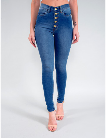 Calça Jeans Atacado Cigarrete com Cinta Feminina Revanche Fit Belt Rainier Azul Frente