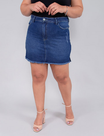 Saia Shorts Jeans Atacado Plus Size Feminina Revanche Silvia Azul Frente