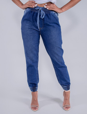 Calça Jeans Atacado Jogger Feminina Revanche Stefanie Azul Frente