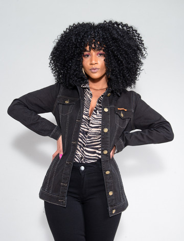  Jaqueta Jeans Black Atacado Boyfriend Feminina Revanche Toussaint Preto Frente