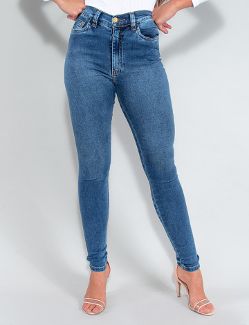 Calça Jeans Atacado Cigarrete Hot Pants Feminina Revanche Wiatt Azul Frente