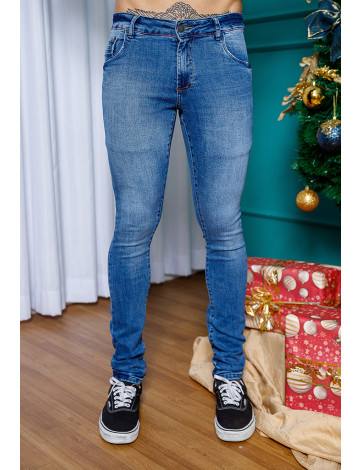 Calça Jeans Skinny Atacado Masculina Revanche Erode Azul