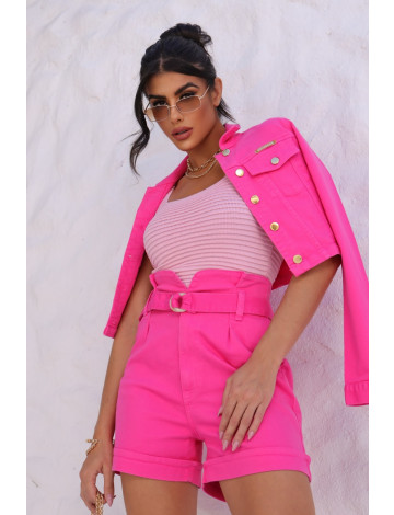 Jaqueta cropped color atacado feminina Revanche Drusila Rosa