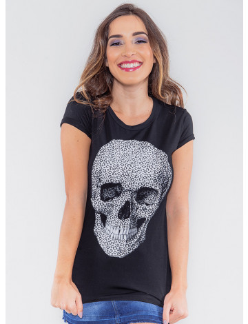 Camiseta Atacado Caveira Feminina Revanche Eslovénia Preto Frente