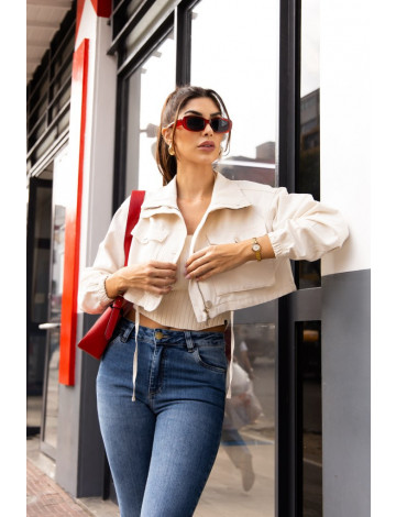 Jaqueta Bomber Cropped Color Atacado Feminina Revanche Bougara Natural