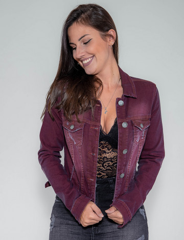 Jaqueta jeans vinho feminina best sale