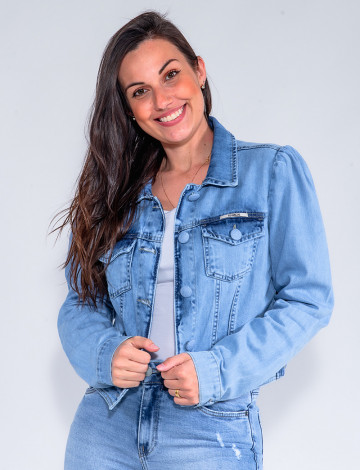 Jaqueta Jeans Atacado Feminina Revanche Amarilis Azul Frente