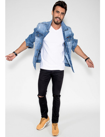 Look masculino 2024 jaqueta jeans
