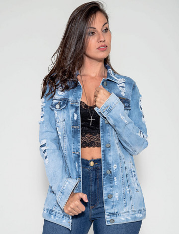 Jaqueta Jeans Atacado Max Detonada Feminina Revanche Albuquerque Frente