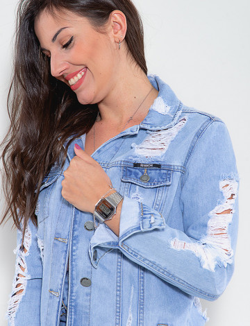 Jaqueta jeans cavada feminina on sale