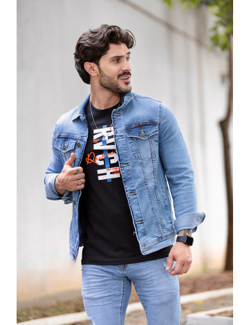 Jaqueta Jeans Básica Atacado Masculina Revanche Matadi Azul