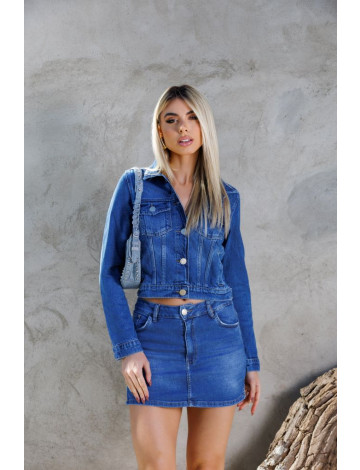 Jaqueta Jeans Com Bolso Embutido Atacado Feminina Revanche Confresa Azul