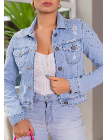 Jaqueta jeans shop feminina com strass