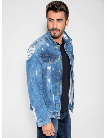 Jaqueta destroyed jeans masculina clearance