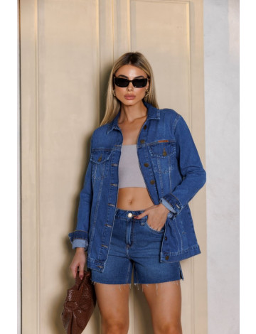 Jaqueta Jeans Max Com Bolso Embutido Atacado Feminina Revanche Goianira Azul