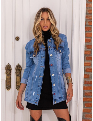 Jaqueta maxi jeans feminina clearance