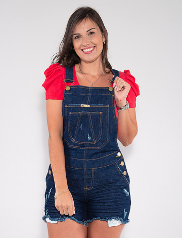 Jardineira Jeans Atacado Feminina Revanche Mardi Azul Frente