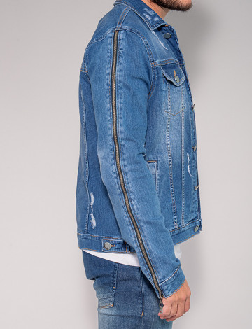 Jaqueta jeans 2025 masculina com ziper
