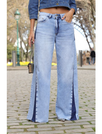 Calça Jeans Wide Leg Sporty Atacado Feminina Revanche Moratalla Azul