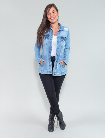 Look com maxi jaqueta jeans clearance