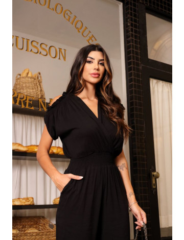 Macacão Transpassado Com Bolso Atacado Feminino Revanche Mondaí Preto