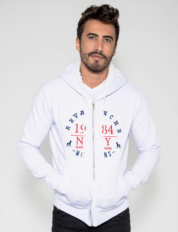 Moletom Aberto Atacado Bordado Com Capuz Masculino Revanche WDC Branco Frente