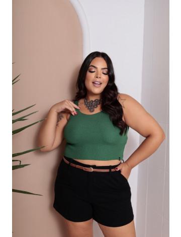 Shorts Jeans Cintura Alta e Bolso Faca Plus Size Atacado Feminina Revanche Troyan Preto 