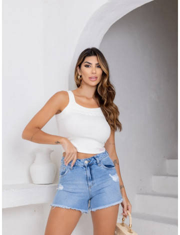 Regata Cropped Canelada Com Detalhes Atacado Feminina Revanche Hetta Off-White