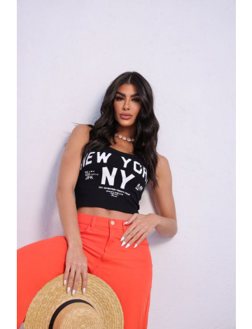 Regata cropped estampada atacado feminino Revanche Ruse Preto