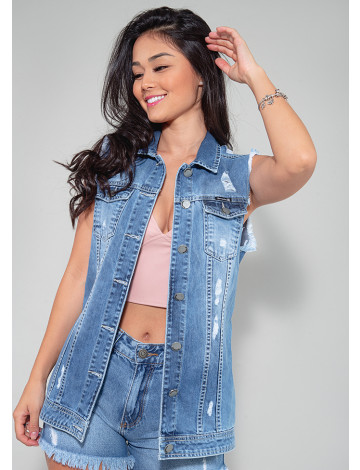Colete Jeans Atacado Maxi Feminino Revanche Adreanna Roupas