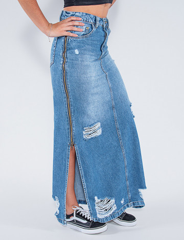 Saia jeans com ziper lateral cheap