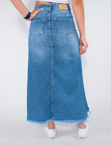 Saia Jeans Atacado Longuete Feminina Revanche Bernadette Roupas