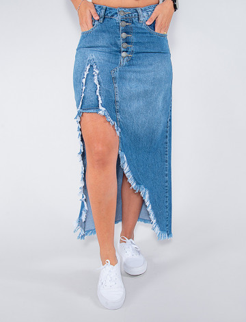 Saia jeans com 2025 lasca na frente