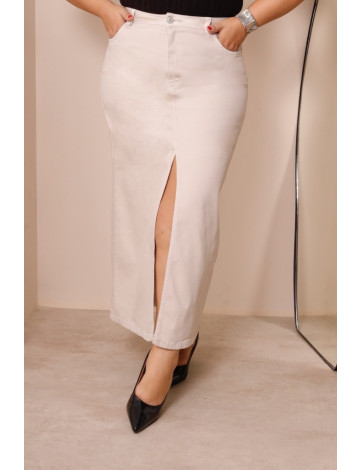 Saia Jeans Longa Com Abertura Curvy Atacado Feminina Revanche Minaya Areia