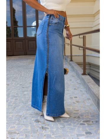 Saia jeans clearance com ziper lateral