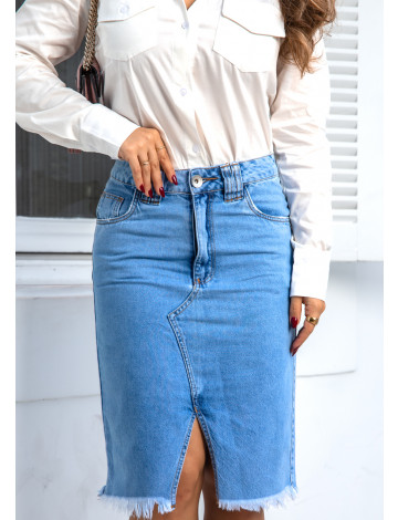 Saia jeans outlet midi atacado