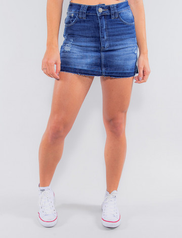 Saia Shorts Jeans Atacado Feminino Revanche Bósnia Azul Frente