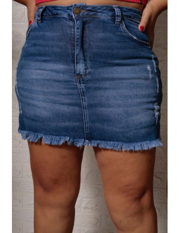 Saia Shorts Jeans Com Barra Desfiada Curvy Atacado Feminina Revanche Roura Azul